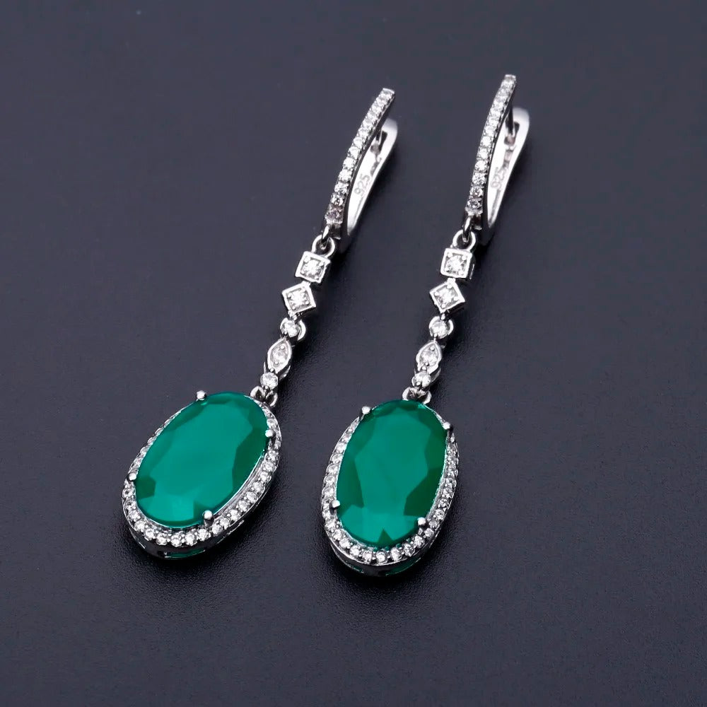 12.5Ct Natural Green Agate Drop Earrings
