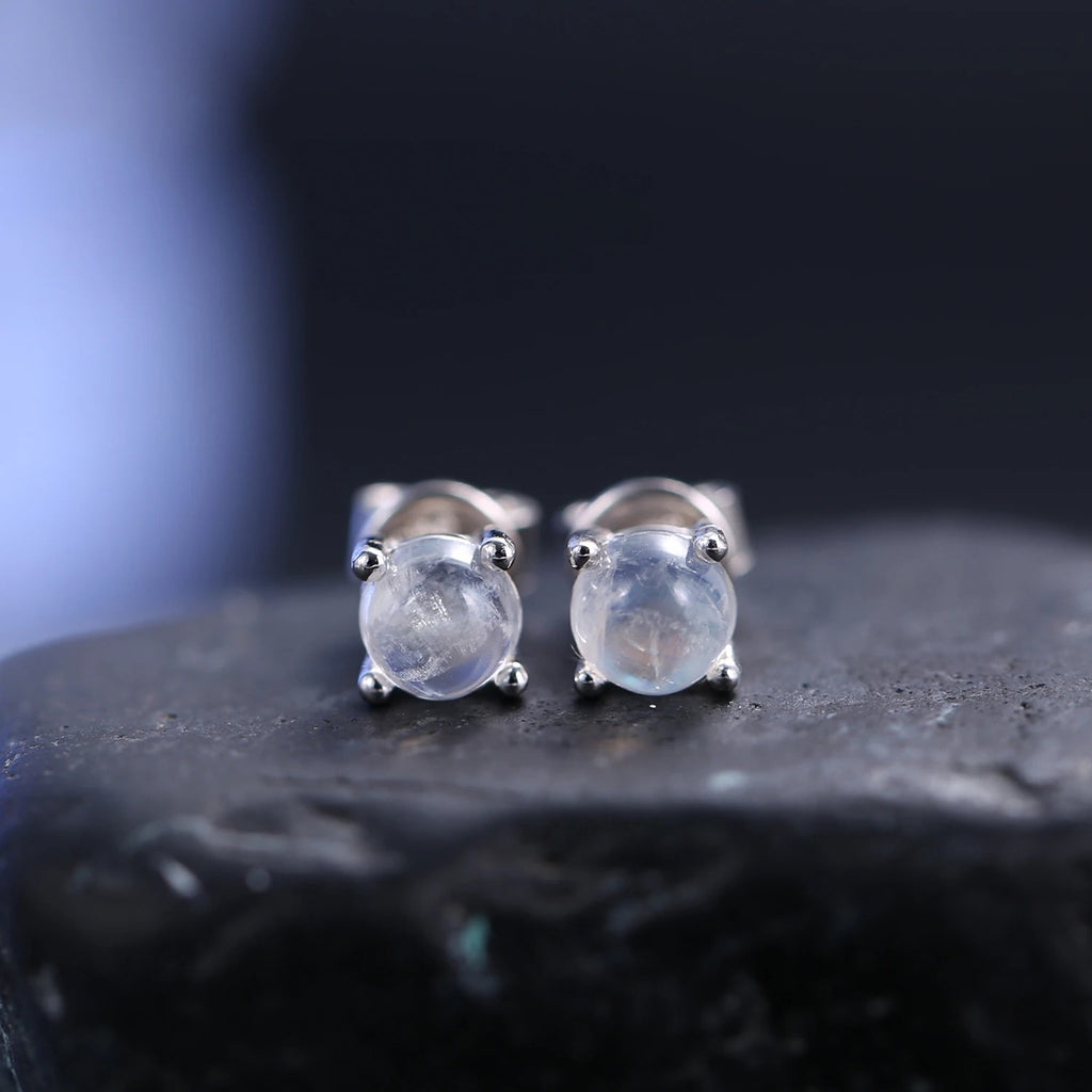 Natural Milky Blue Moonstone Stud Earrings | 5mm 925 Sterling Silver