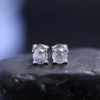 Natural Milky Blue Moonstone Stud Earrings | 5mm 925 Sterling Silver