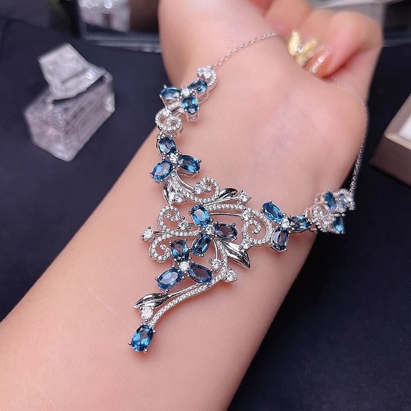 Natural Blue Topaz Necklace | 925 Sterling Silver Solitaire Pendant