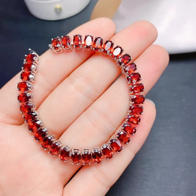 Natural Garnet Tennis Bracelet – 925 Sterling Silver Multi-Stone Women’s Bracelet