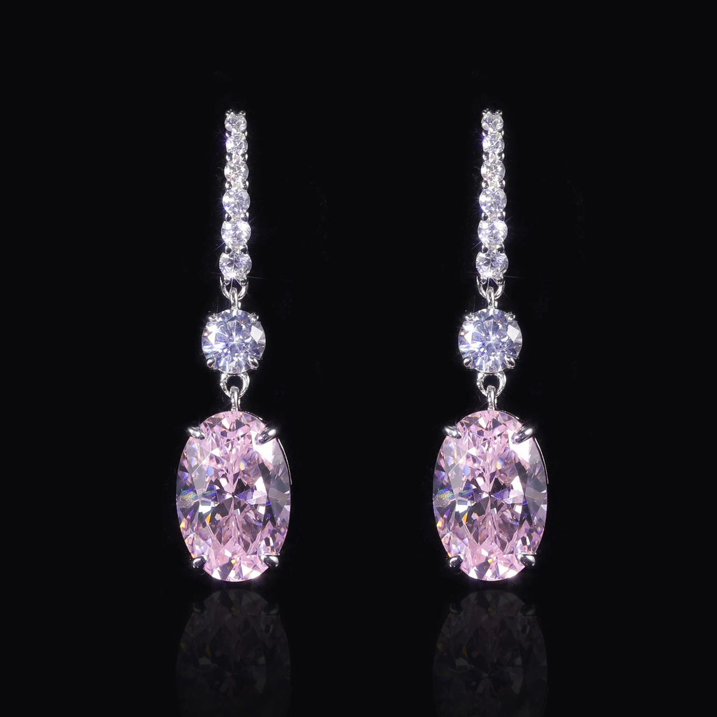 Diamond-Fire Pink CZ Drop Earrings | 925 Sterling Silver Fish Hook Earrings