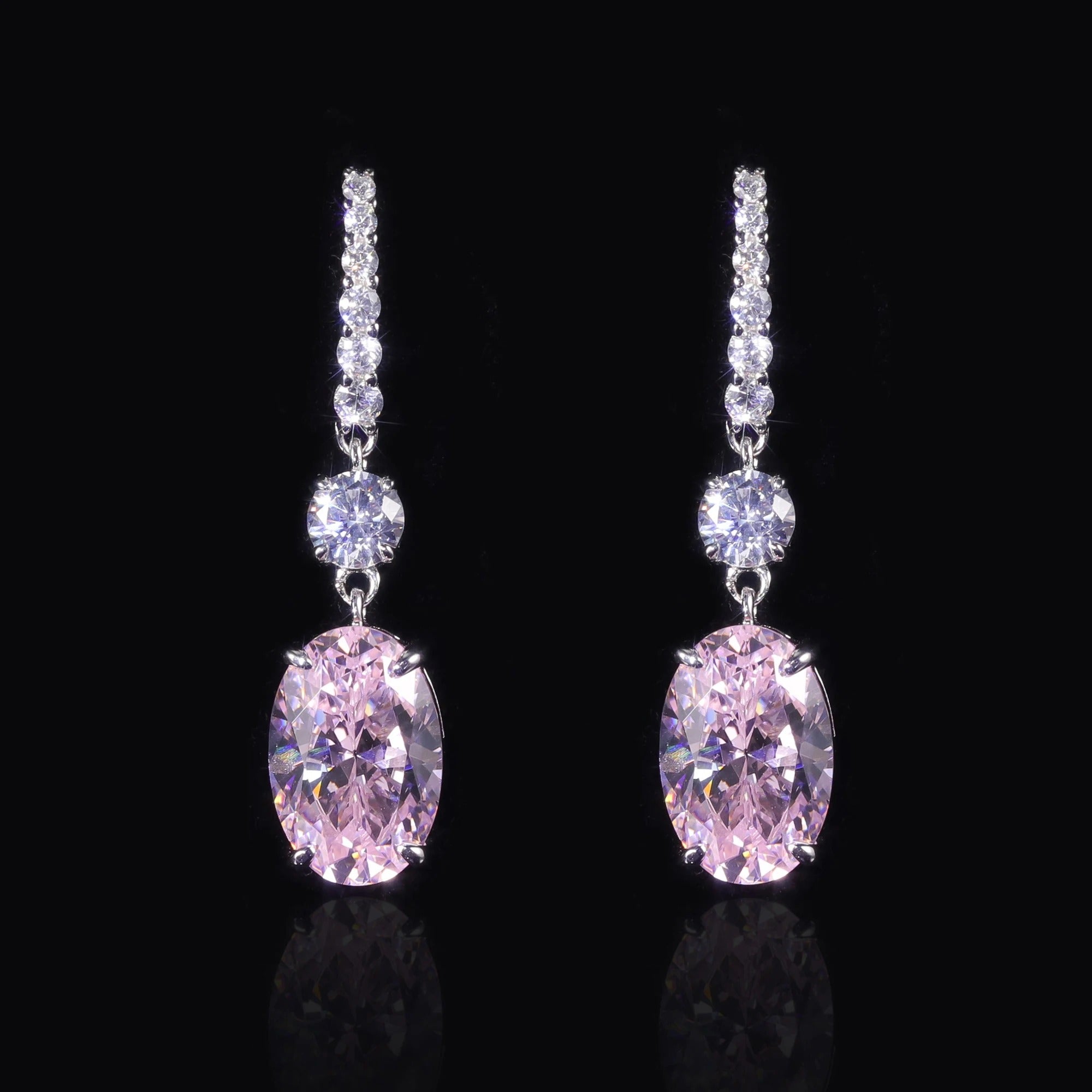 Diamond-Fire Pink CZ Drop Earrings | 925 Sterling Silver Fish Hook Earrings