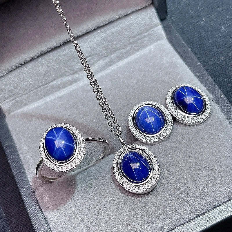 Natural Star Sapphire Jewelry Set | 925 Sterling Silver Party Set