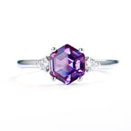 Hexagon Gemstone Ring 925 Sterling Silver Three-Stone Engagement Ring for Women
