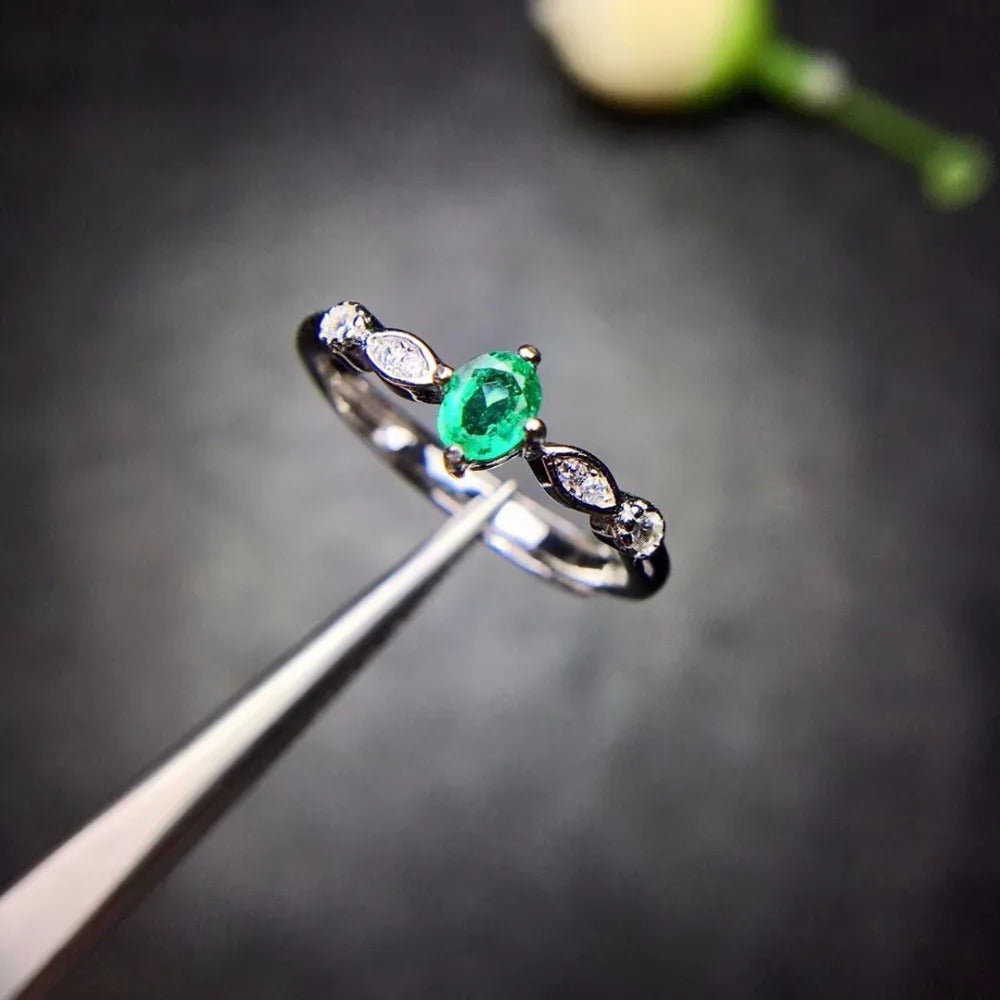 Natural Emerald Ring 925 Sterling Silver | Elegant Women’s Gemstone Ring