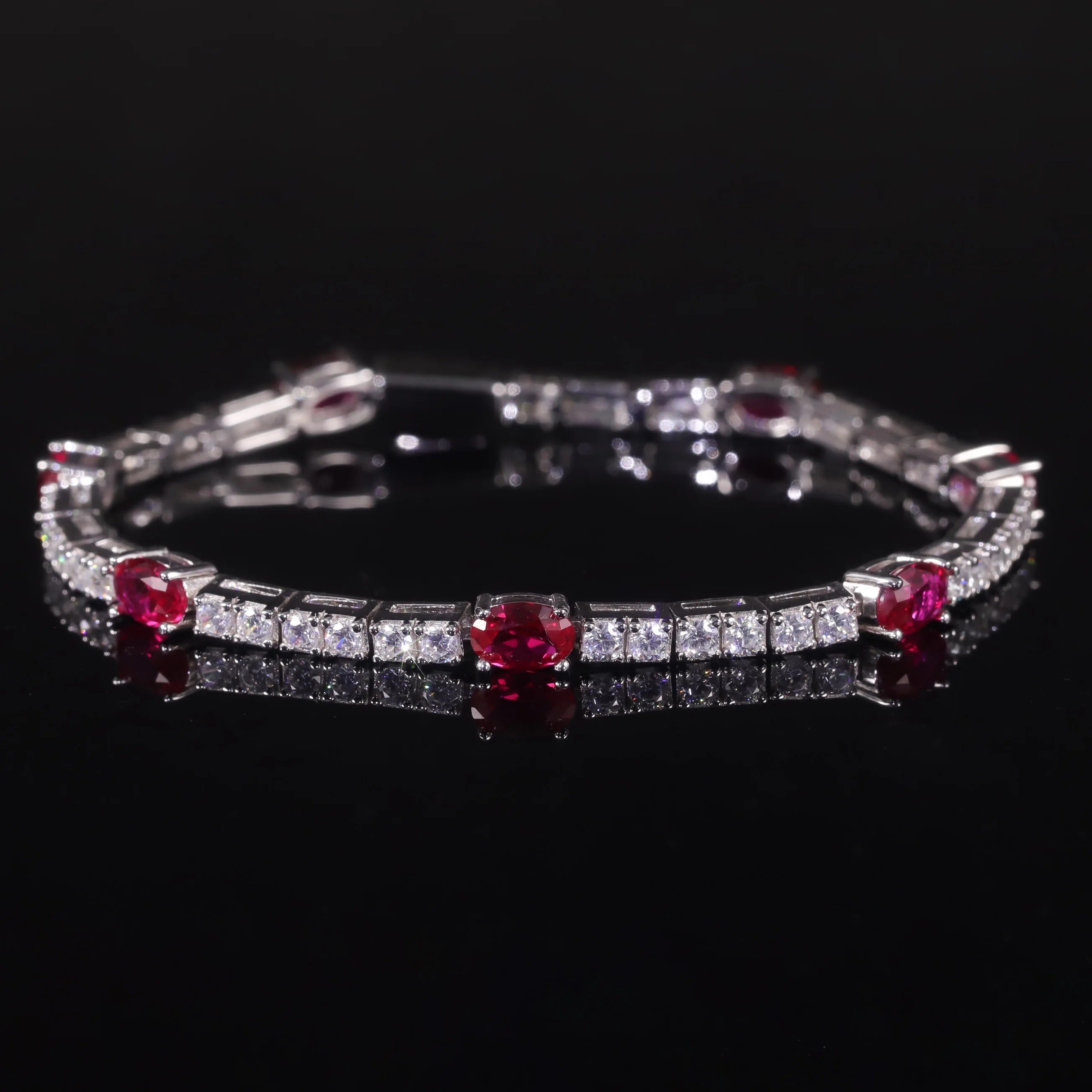 Lab Grown Ruby Tennis Bracelet 925 Sterling Silver