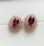 Natural Garnet Stud Earrings in 925 Sterling Silver | Elegant Red Gemstone Earrings for Women