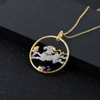 Galloping Horse Amethyst Silver Pendant