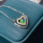 Natural Black Opal Heart Necklace – 925 Sterling Silver Fire Opal Pendant