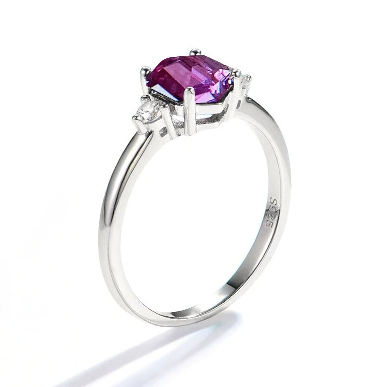 Hexagon Gemstone Ring 925 Sterling Silver Three-Stone Engagement Ring for Women