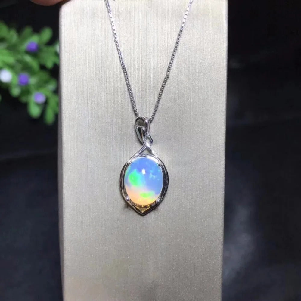 Natural Australian Opal Necklace | Color-Changing 925 Sterling Silver