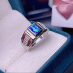 Natural Australian Opal Men’s Ring | Blue Fire 925 Sterling Silver
