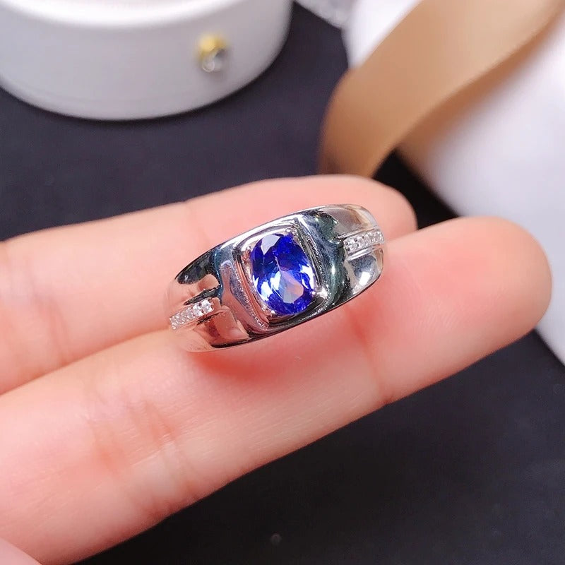 1Ct Natural Tanzanite Men’s Ring – 925 Sterling Silver Statement Ring