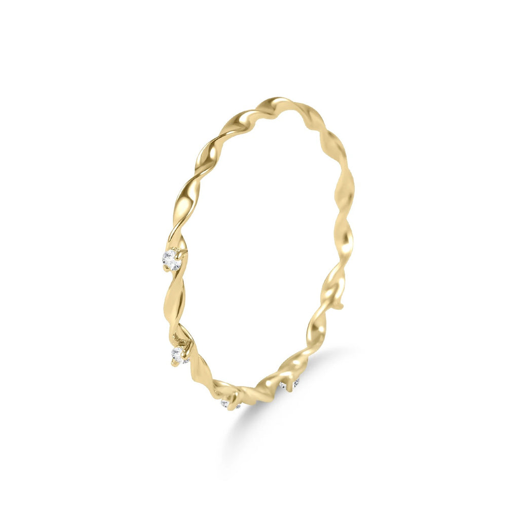 14K Gold Twisted Band Moissanite Ring – 925 Sterling Silver Stackable Wedding Band