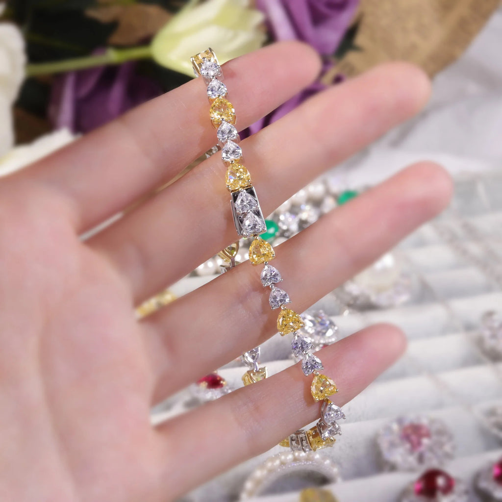 Art Deco Fancy Light Yellow Diamond-Fire CZ Tennis Bracelet – 925 Sterling Silver