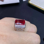 Men’s Natural Ruby Ring 925 Sterling Silver Square Gem Statement Jewelry