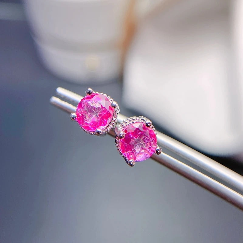 Natural Pink Topaz Stud Earrings | 925 Sterling Silver Fine Jewelry