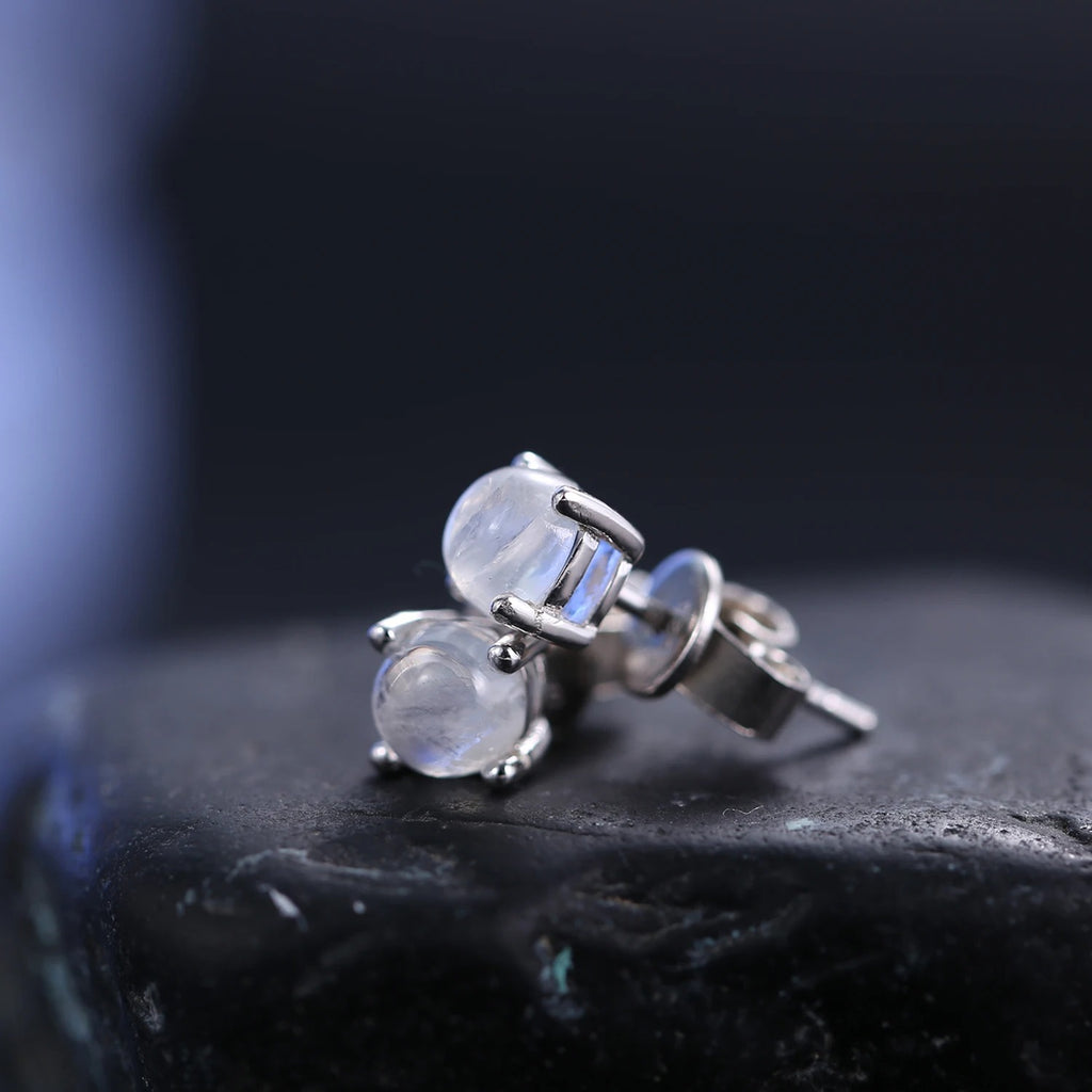 Natural Milky Blue Moonstone Stud Earrings | 5mm 925 Sterling Silver