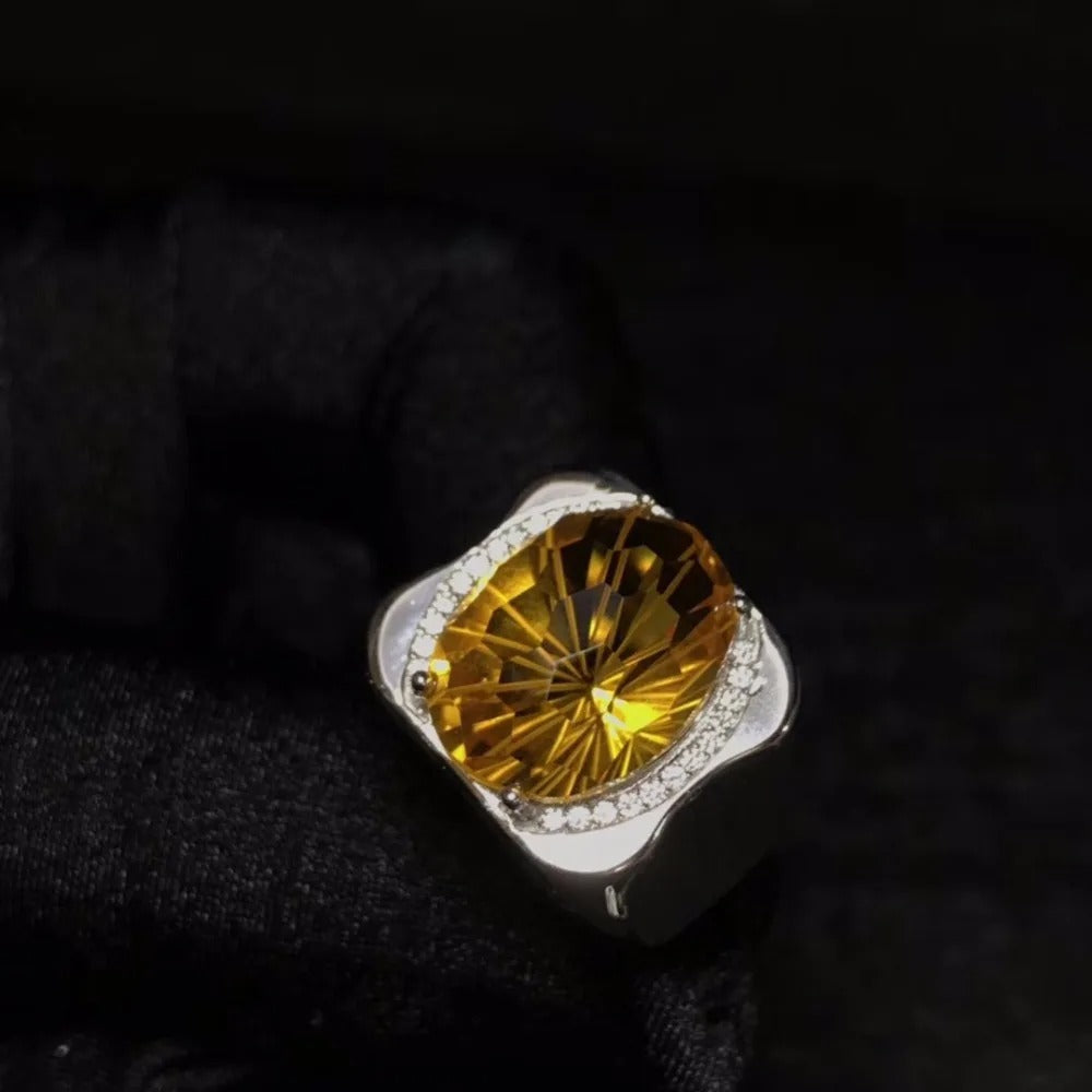 Natural Brazilian Citrine Men’s Ring – 925 Sterling Silver Luxury Gemstone Ring