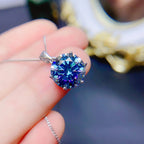 Blue Moissanite Pendant Necklace 3 Carat Round Cut 925 Sterling Silver Solitaire