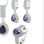 Classic Blue Sapphire Jewelry Set – 925 Sterling Silver Pendant, Earrings & Ring for Women