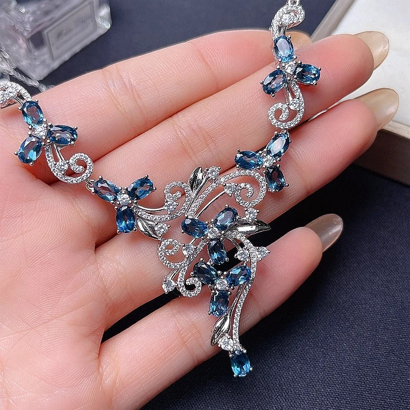 Natural Blue Topaz Necklace | 925 Sterling Silver Solitaire Pendant