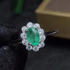 Natural Emerald Ring 925 Sterling Silver Adjustable Emerald Engagement Ring for Women