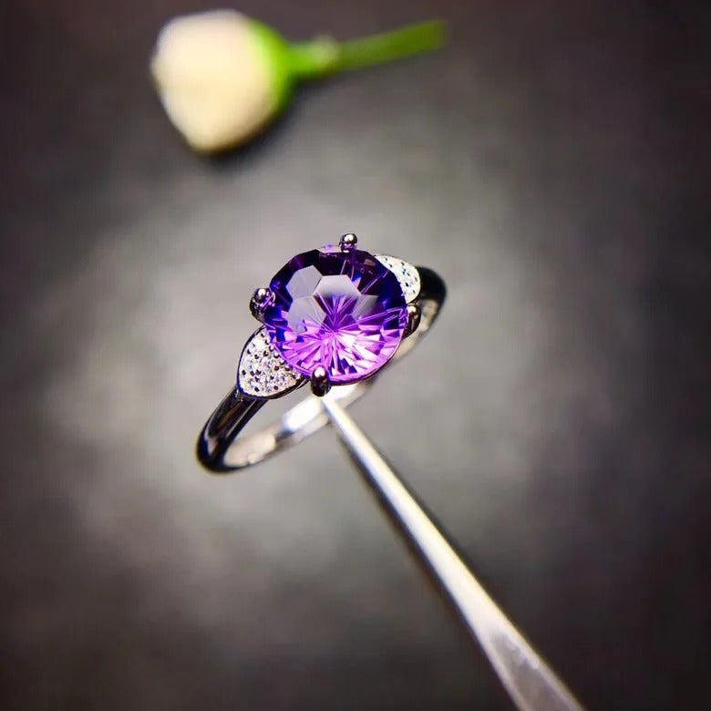 Natural Amethyst Ring – 925 Sterling Silver