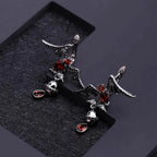 Natural Garnet Bat Drop Earrings – 925 Sterling Silver Gothic Punk Jewelry for Women