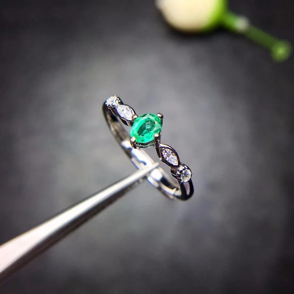 Natural Emerald Ring 925 Sterling Silver | Elegant Women’s Gemstone Ring