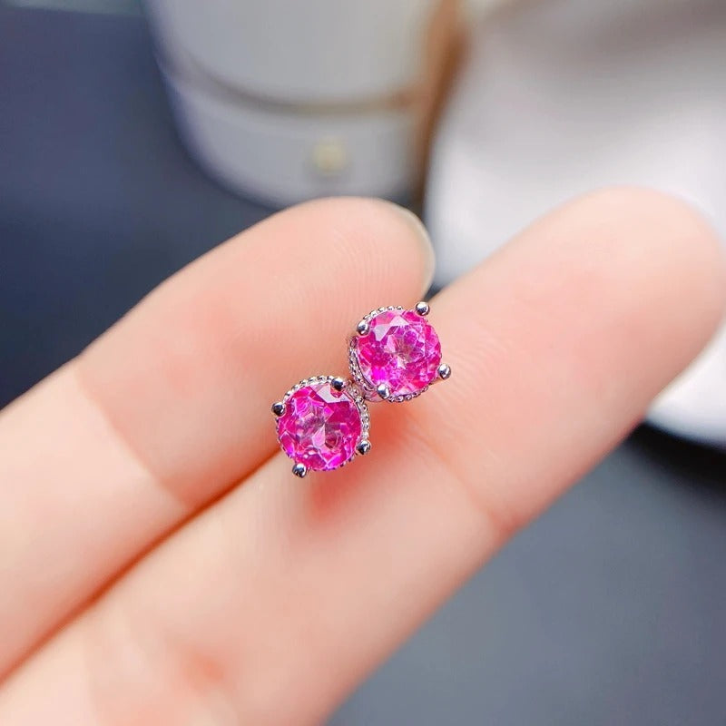 Natural Pink Topaz Stud Earrings | 925 Sterling Silver Fine Jewelry