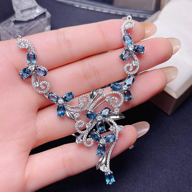 Natural Blue Topaz Necklace | 925 Sterling Silver Solitaire Pendant