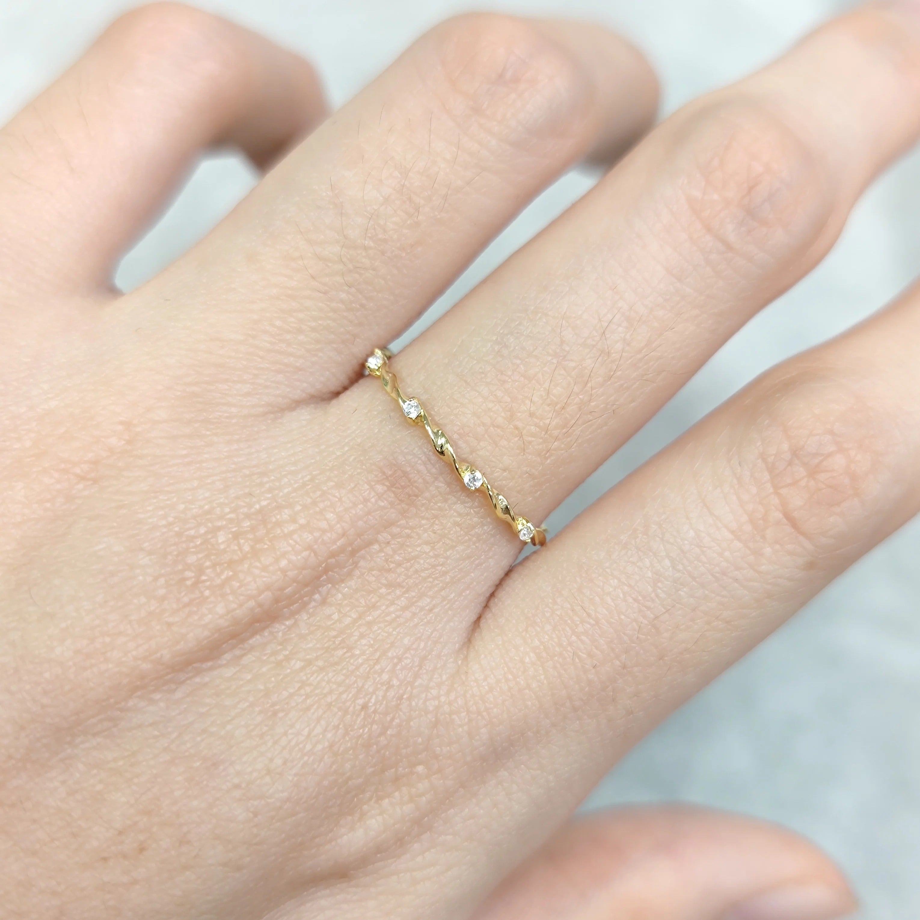 14K Gold Twisted Band Moissanite Ring – 925 Sterling Silver Stackable Wedding Band