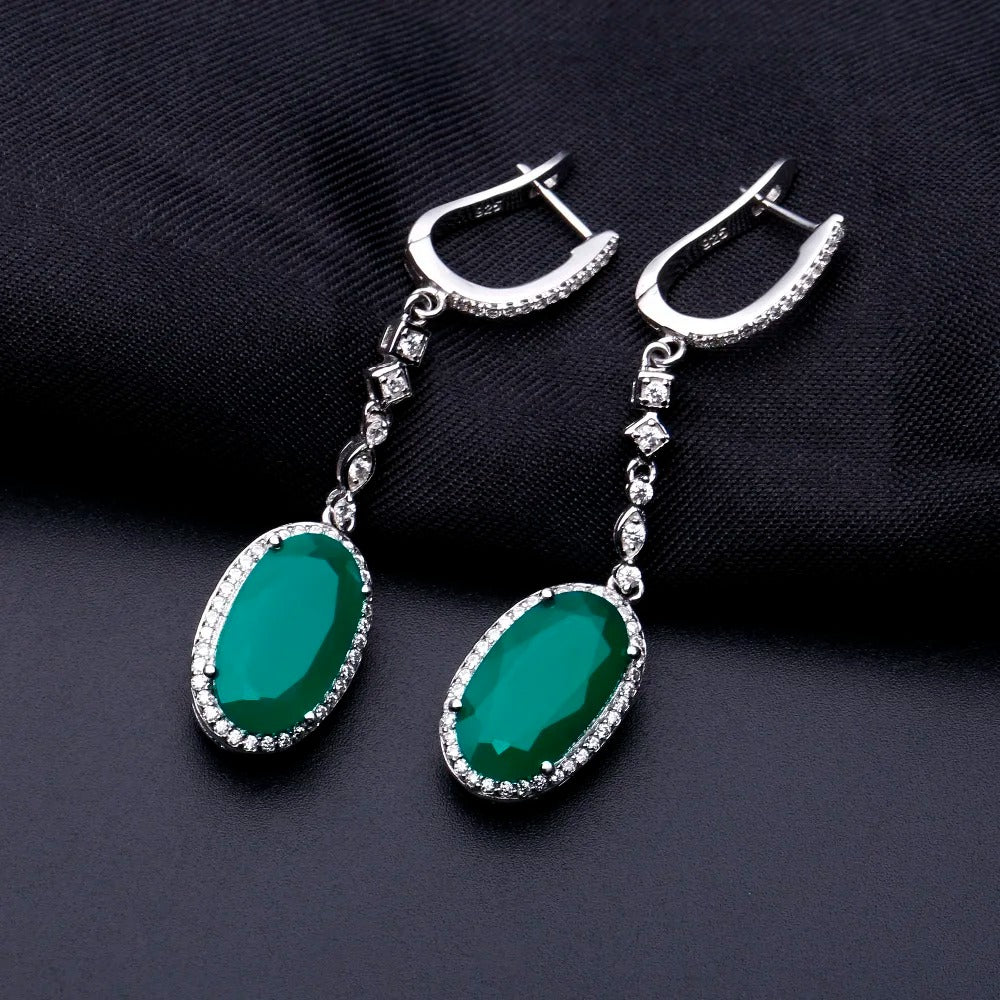 12.5Ct Natural Green Agate Drop Earrings