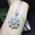 Luxury Natural Opal Flower Necklace – 925 Sterling Silver Handmade Pendant
