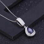 Classic Blue Sapphire Jewelry Set – 925 Sterling Silver Pendant, Earrings & Ring for Women