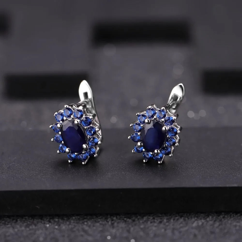 1.89Ct Natural Blue Sapphire Stud Earrings | 925 Sterling Silver Vintage Jewelry