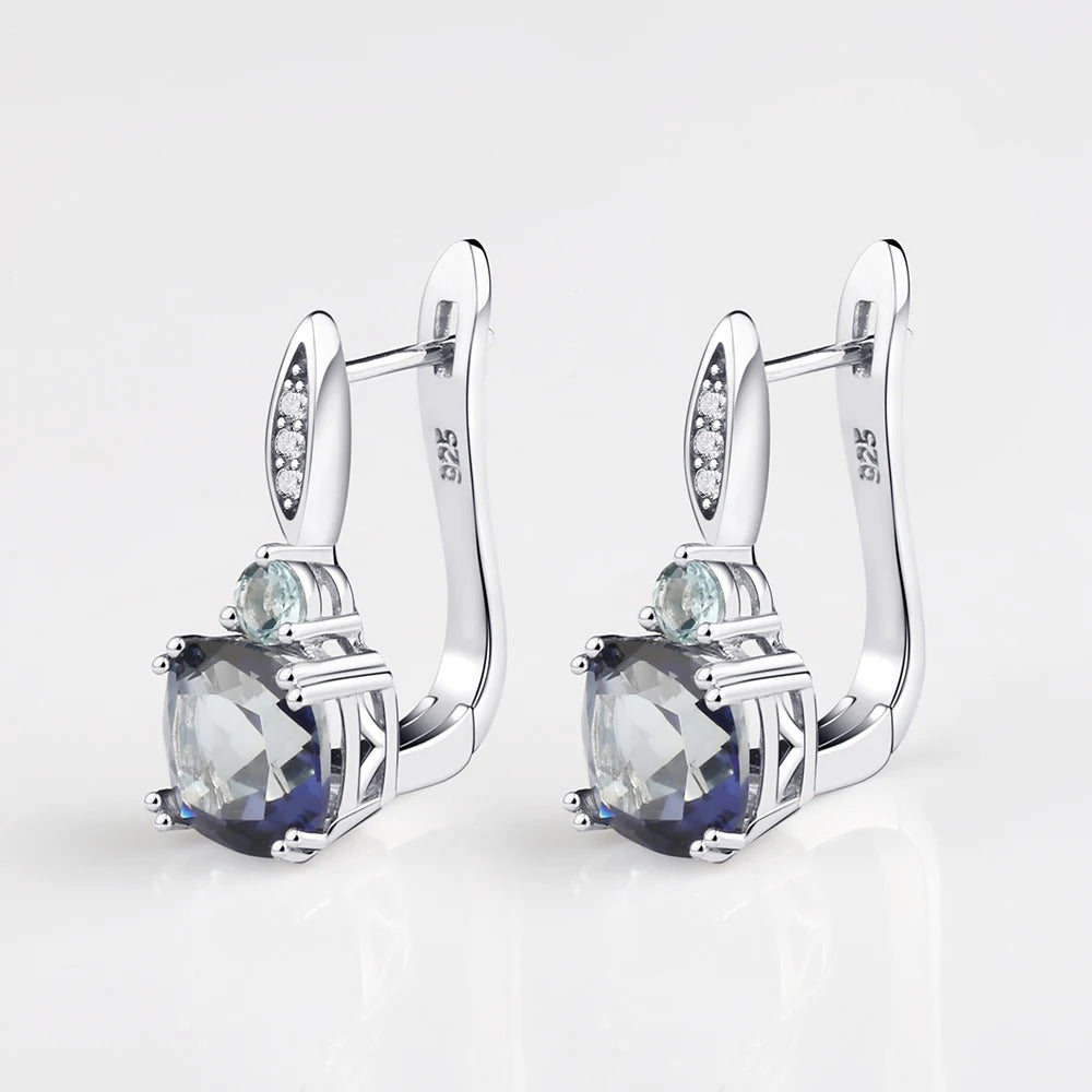 4.44Ct Iolite Blue Mystic Quartz Clip Earrings in 925 Sterling Silver