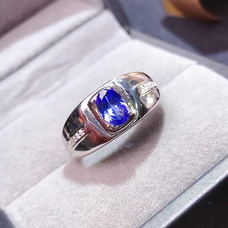 1Ct Natural Tanzanite Men’s Ring – 925 Sterling Silver Statement Ring