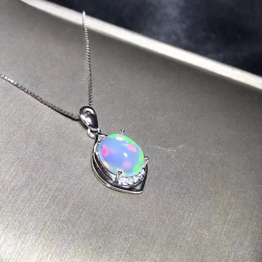 Natural Australian Opal Necklace | Color-Changing 925 Sterling Silver