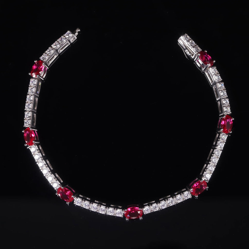 Lab Grown Ruby Tennis Bracelet 925 Sterling Silver