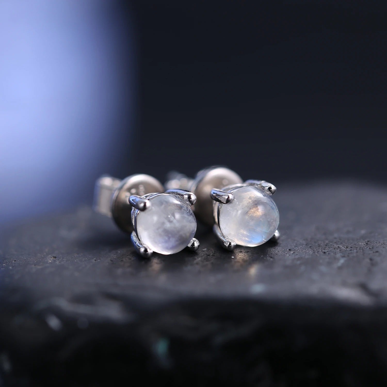 Natural Milky Blue Moonstone Stud Earrings | 5mm 925 Sterling Silver