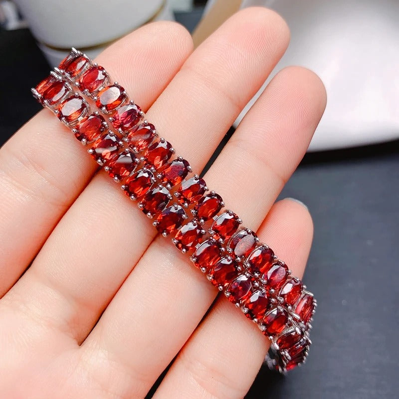 Natural Garnet Tennis Bracelet – 925 Sterling Silver Multi-Stone Women’s Bracelet
