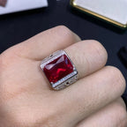 Men’s Natural Ruby Ring 925 Sterling Silver Square Gem Statement Jewelry
