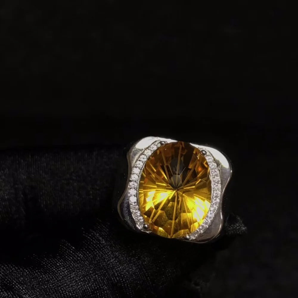 Natural Brazilian Citrine Men’s Ring – 925 Sterling Silver Luxury Gemstone Ring
