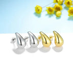 925 Sterling Silver Water Drop Stud Earrings – Classic White & Gold Finish