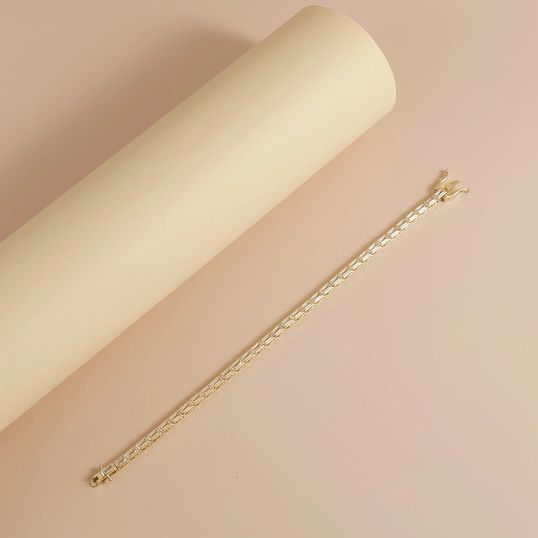 2×4mm Bezel Moissanite Tennis Bracelet in 925 Sterling Silver | 14K Gold Plated Eternity Bracelet