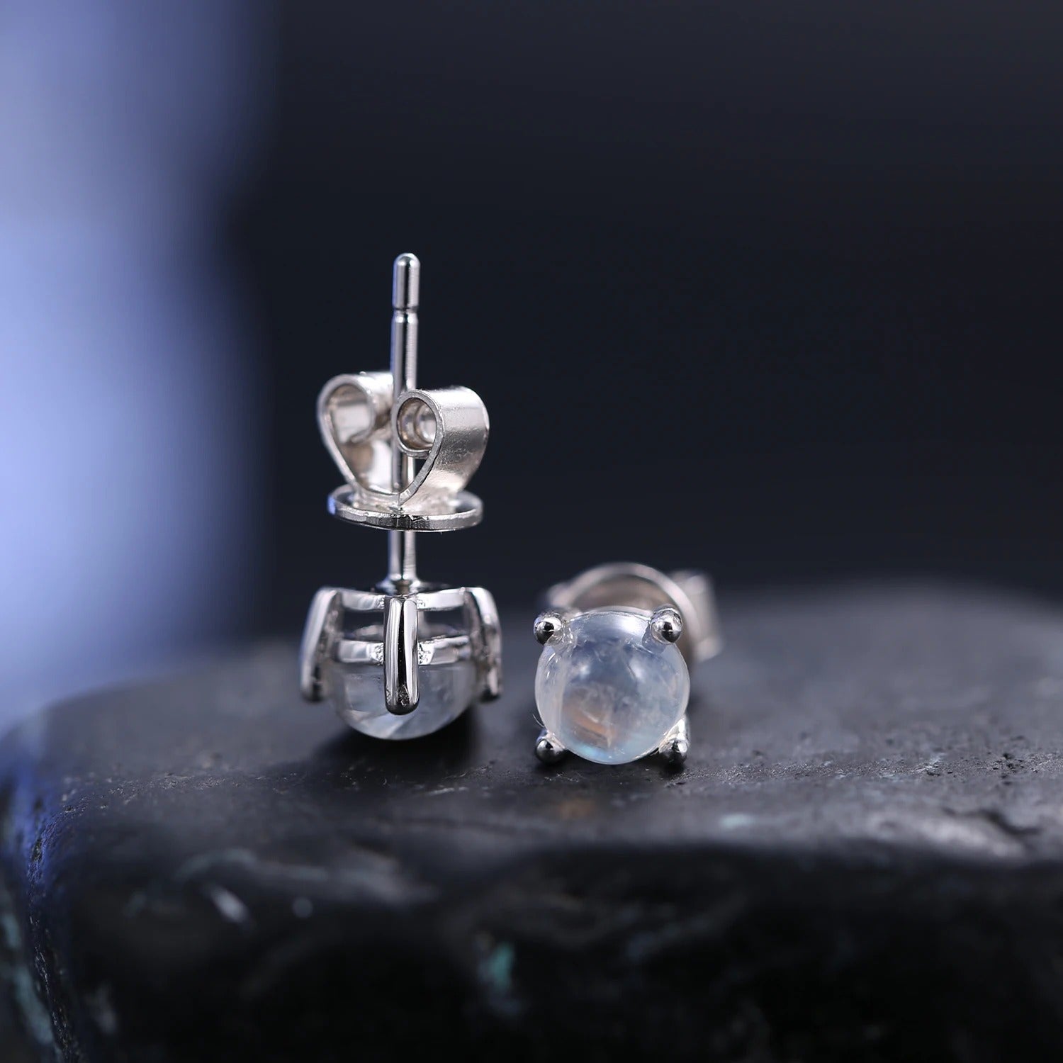 Natural Milky Blue Moonstone Stud Earrings | 5mm 925 Sterling Silver