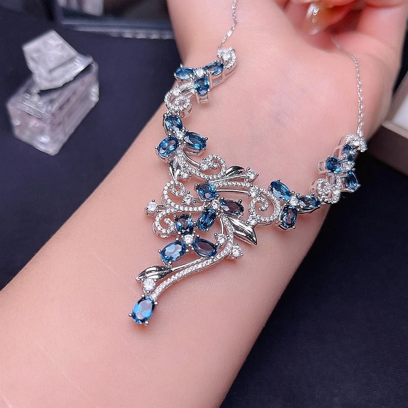 Natural Blue Topaz Necklace | 925 Sterling Silver Solitaire Pendant